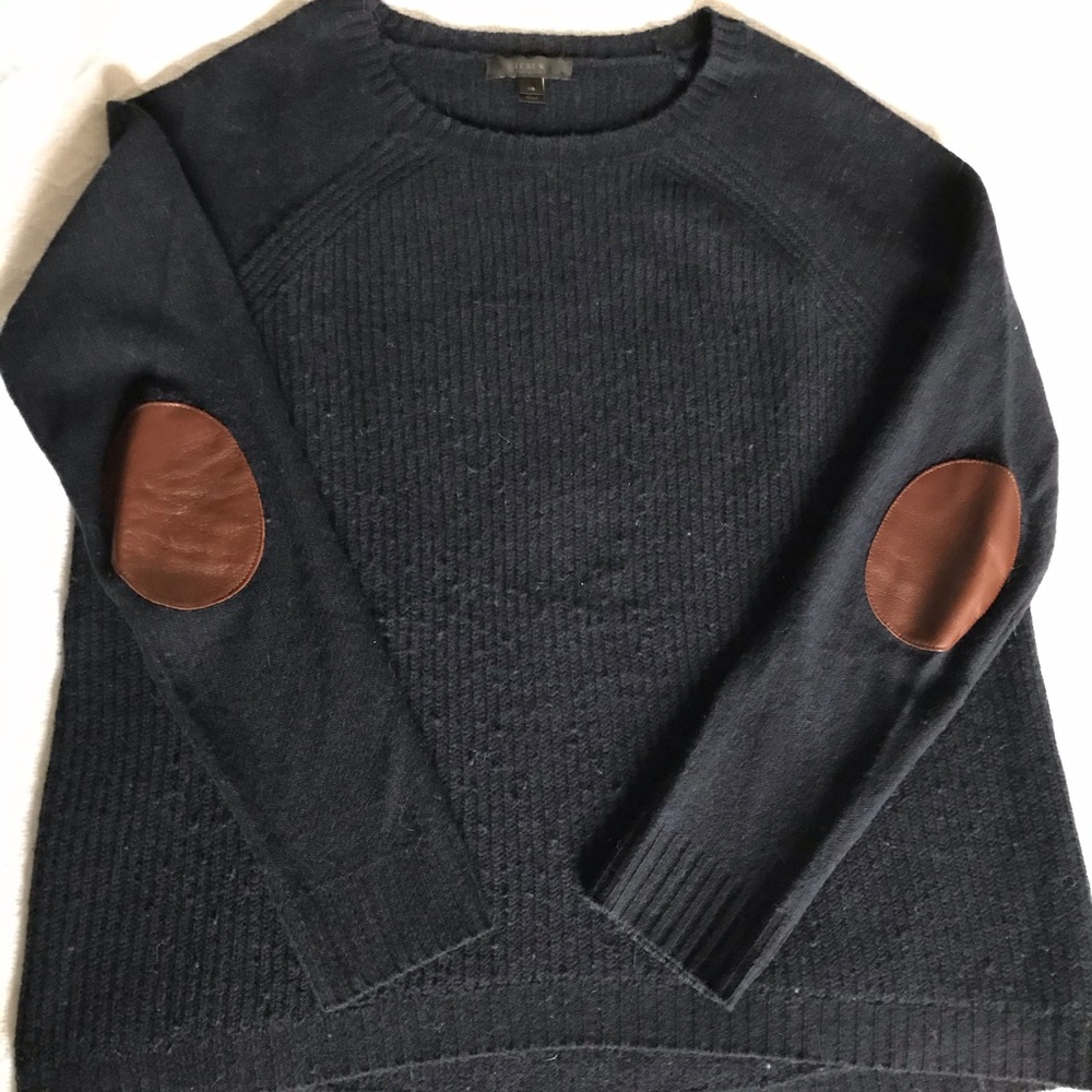 J.Crew blue wool ribbed sweater with elbow patches